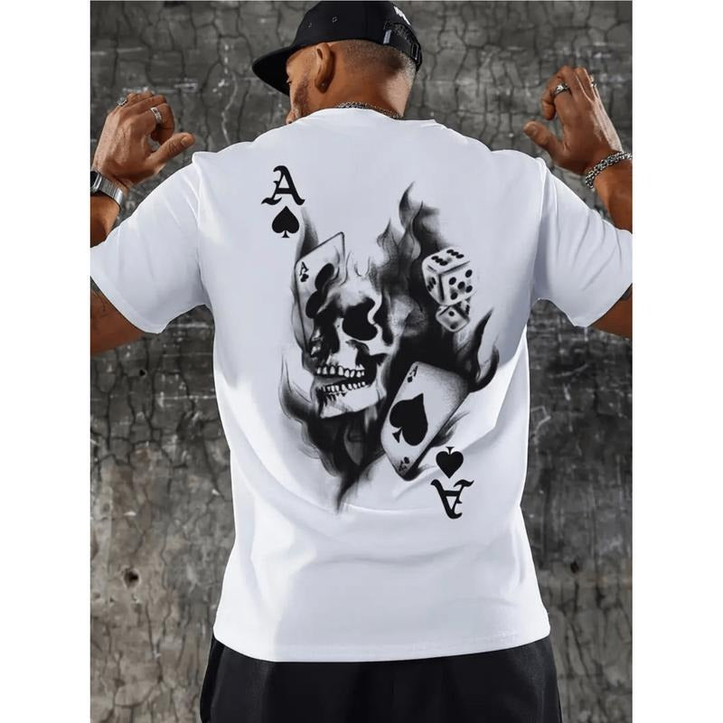 skull dice playing cards graphic tee 100 cotton casual mens Lightsaber brand shirt with round neck machine washable white...