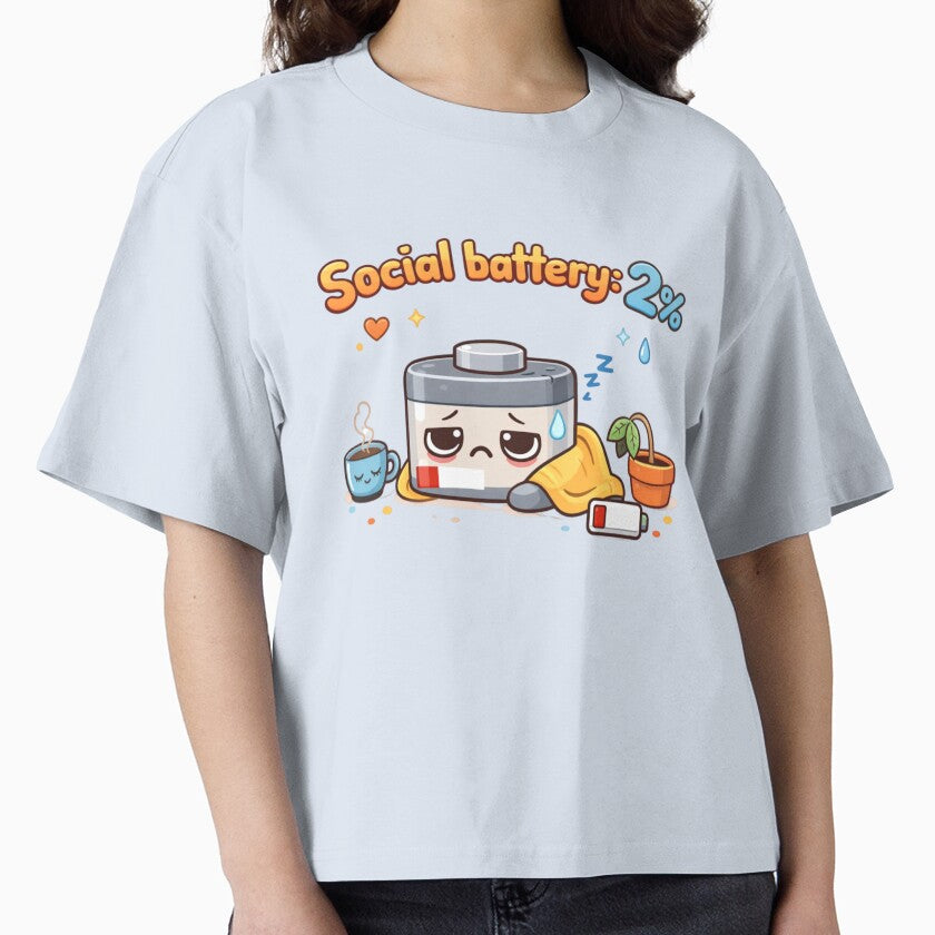 Social Battery 2% Cute Cartoon Introvert Design by Sanika arts