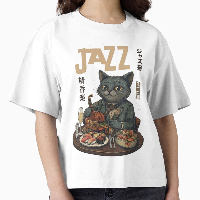 Jazz Cat with Sushi and Wine Illustration by Ahmedsyde