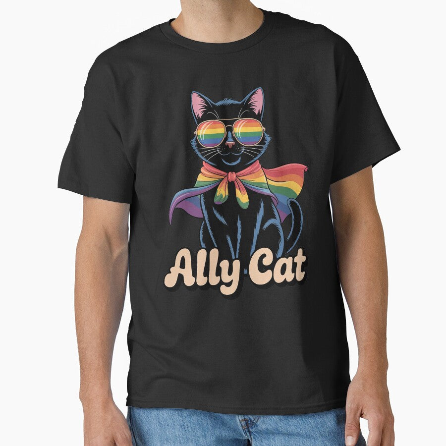 Pride Ally Cat Shirt, Retro Rainbow Colors Cat Ally by DrewLeuschke