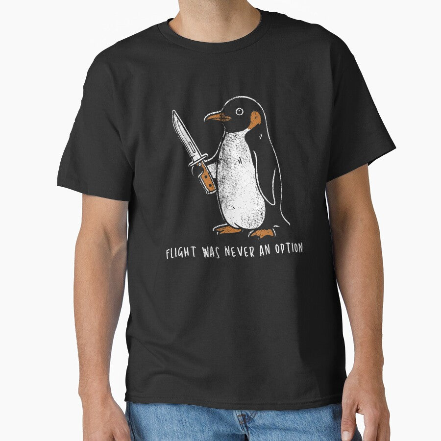 Flight Was Never An Option Funny Penguin Holding Knife Meme Illustration by KrystinaGiGi