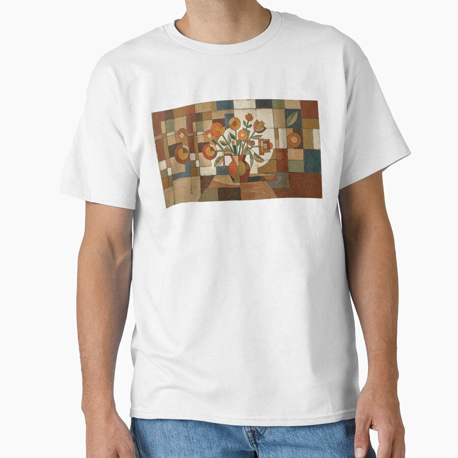 Bauhaus Abstract Still Life  Painting – Earth Tone Floral Art – Mid-Century Modern by CattlettArt