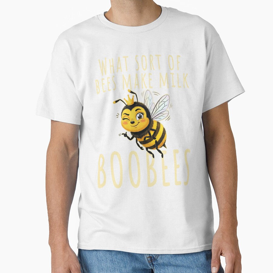 Sassy bee What sort of bees make milk? Boobees! Funny retro bee dad joke by KHWD
