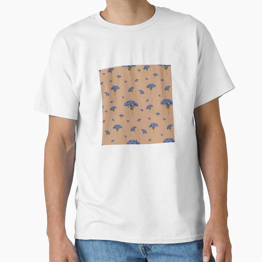 Flower blue violet pattern hand drawn watercolor beige by Yana Mustafina | Boho Soulful Designs