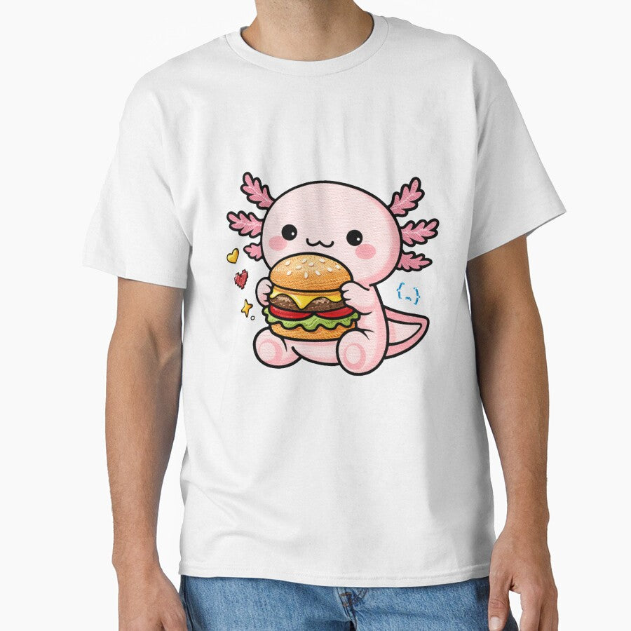 Burger Lover Axolotl – Cute Kawaii Axolotl Eating Burger Embroidery Style by ColorSplash123