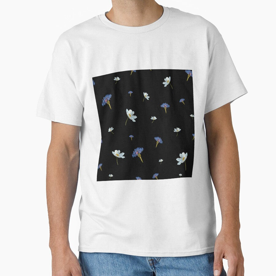 Flower blue daisy pattern seamless a watercolor black by Yana Mustafina | Boho Soulful Designs