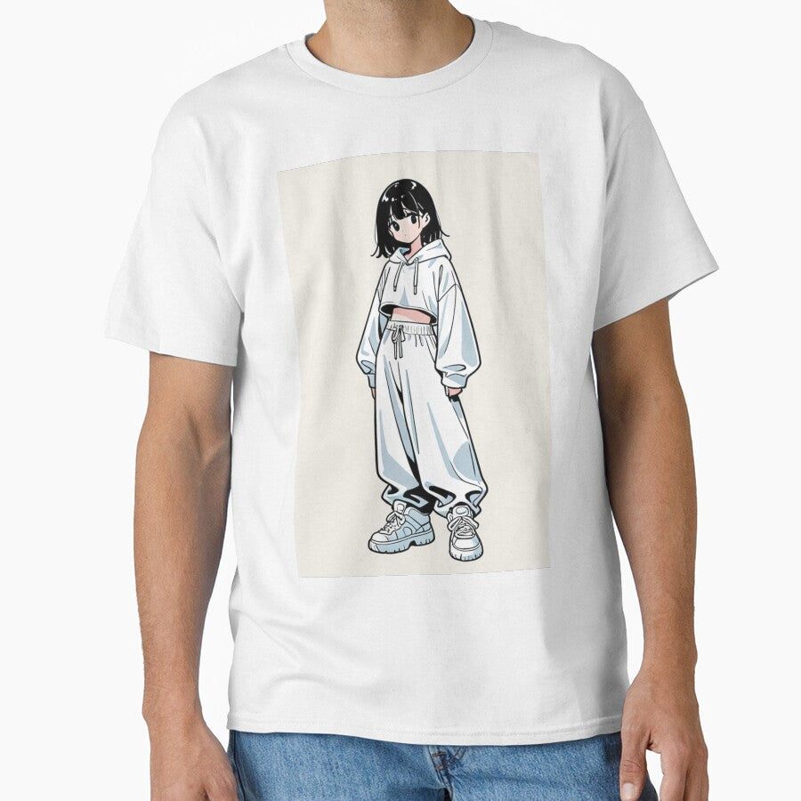 Fashion - Girl in White Crop Hoodie Baggy Pants Chunky Sneakers Variant 2 by AnimeShin