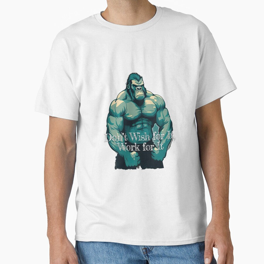 Don't Wish for It, Work for It Bodybuilding Fitness Gym Workout Exercise Merch Print  Design by tengamerx