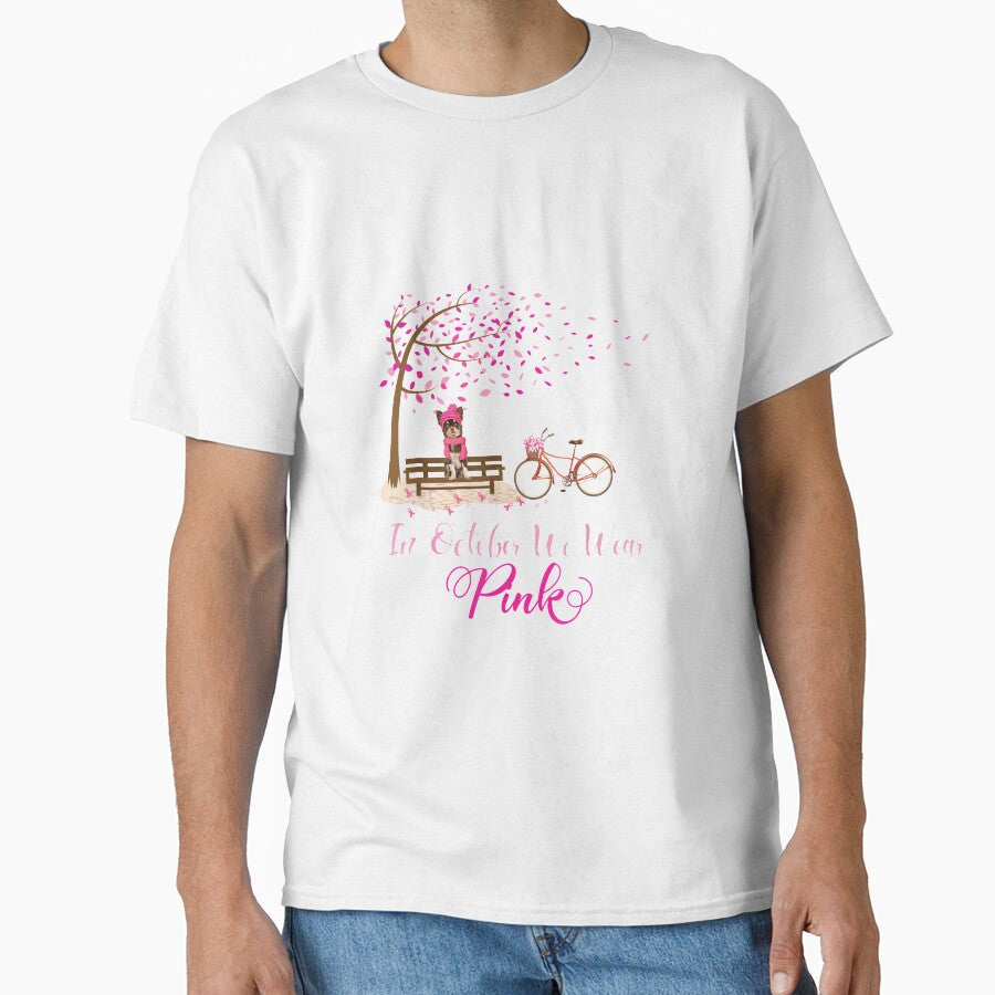 In October We Wear Pink Chihuahua Fall Leaves Breast Cancer T shirt by qrduubp320