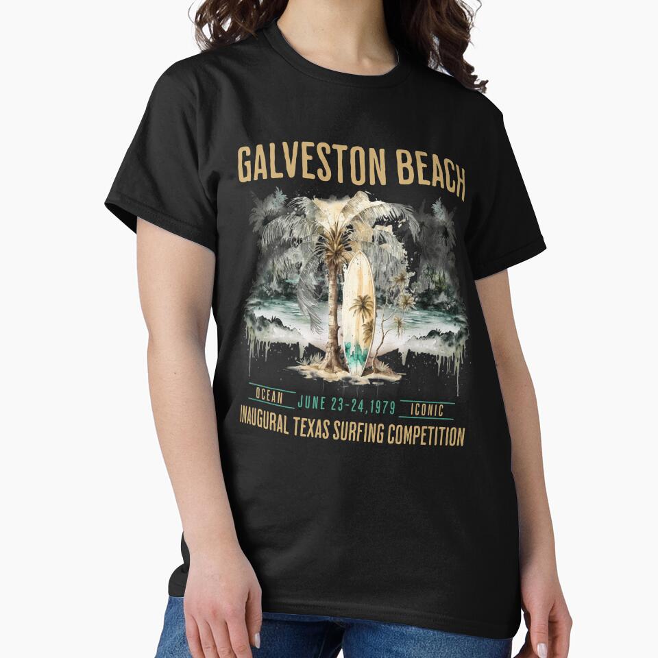 Retro Surfing, Vintage Galveston Beach Surfing Competition Design by OceanIconic