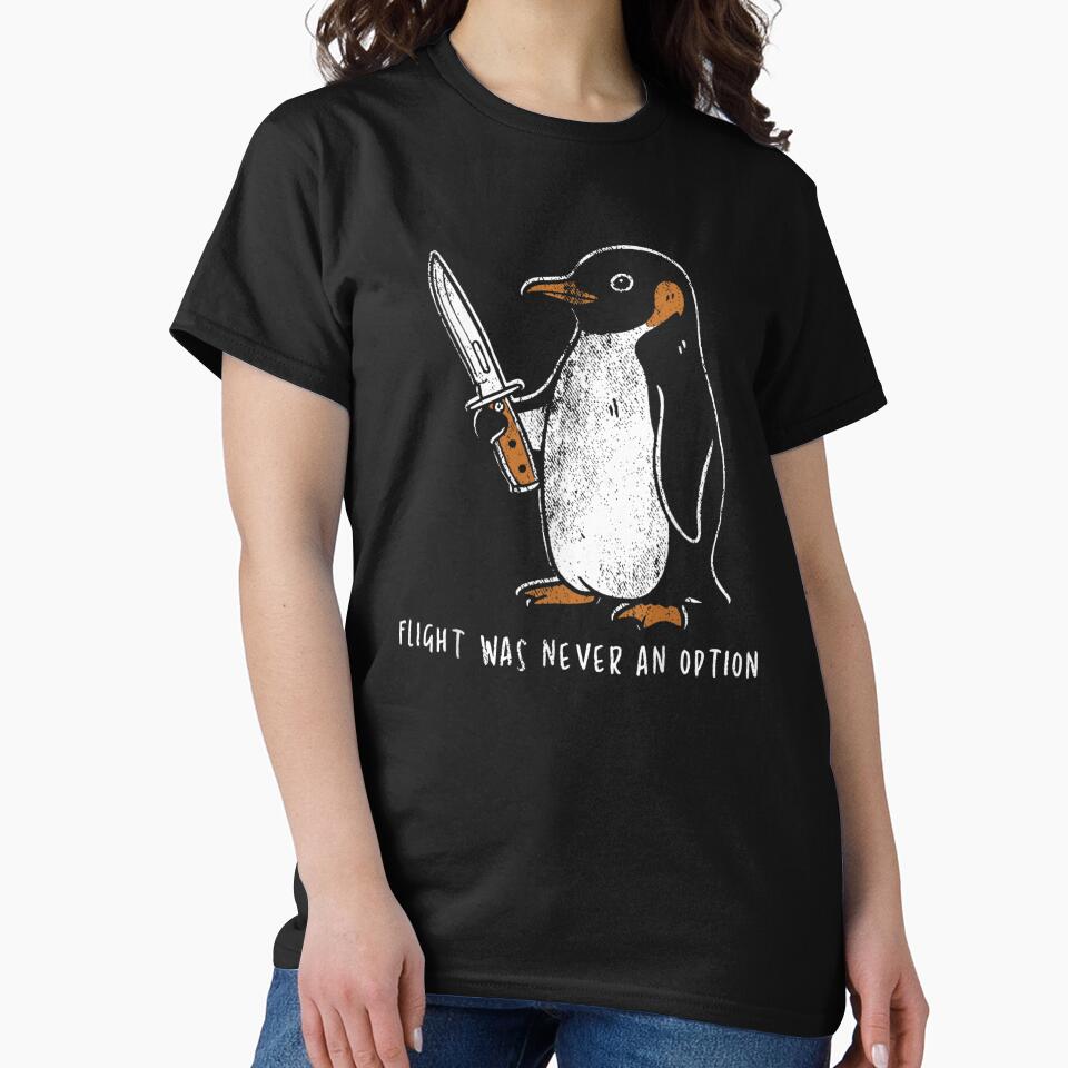 Flight Was Never An Option Funny Penguin Holding Knife Meme Illustration by KrystinaGiGi