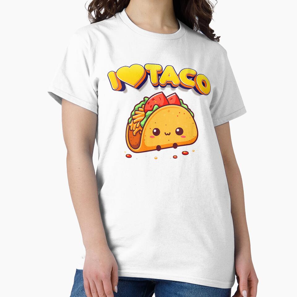Taco T-Shirt, I Love Taco, Funny Crew Neck Shirts with Taco Graphics, Tacos Gifts for Mexicans, Tacos Birthday Party Shirts by breathlessllc