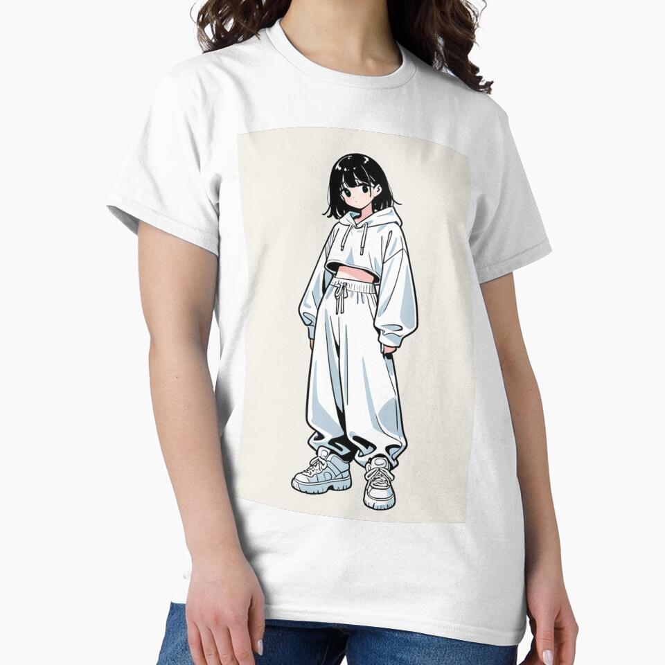 Fashion - Girl in White Crop Hoodie Baggy Pants Chunky Sneakers Variant 2 by AnimeShin