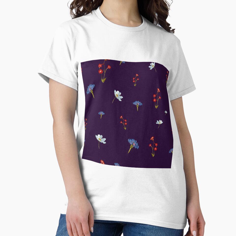 Flower blue red daisy seamless watercolor pattern violet by Yana Mustafina | Boho Soulful Designs