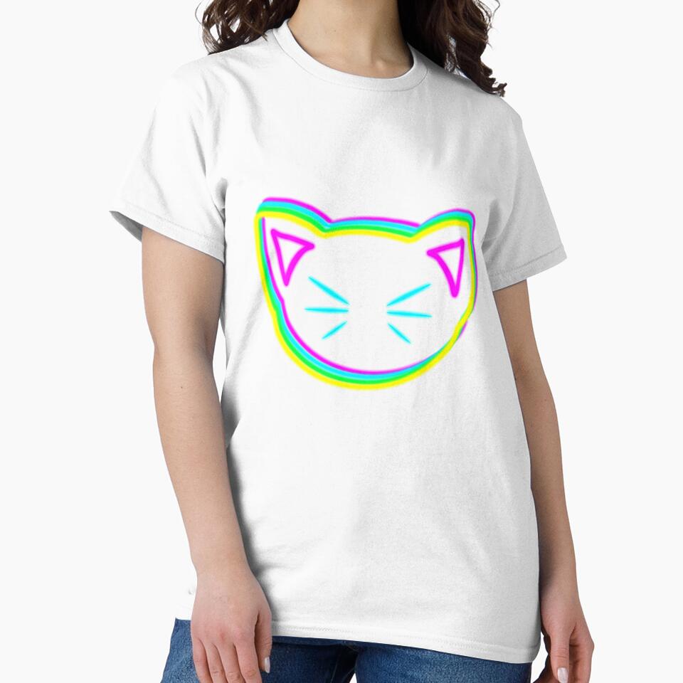 neon cat head with blue whiskers and rainbow colors by M-Lorentsson
