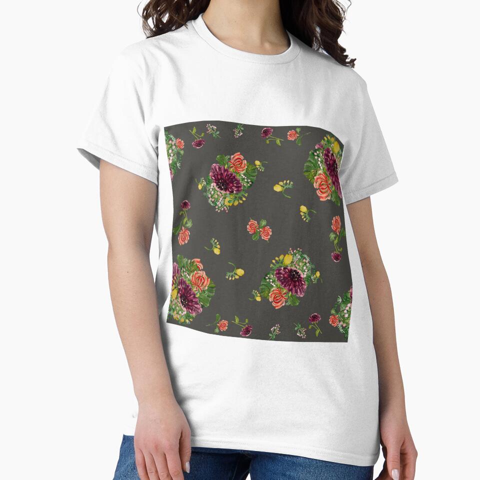 Dahlia palm flower pattern a watercolor grey by Yana Mustafina | Boho Soulful Designs