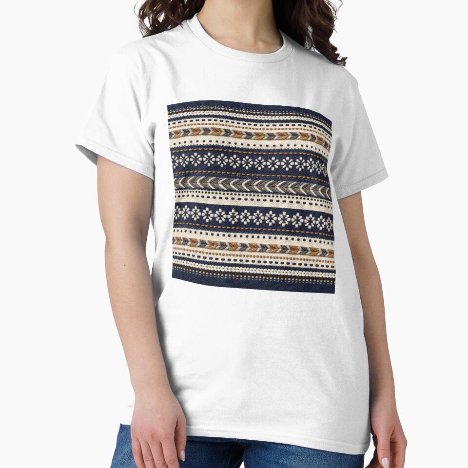 Indigo Embroidered Woven Stripe Pattern by frumixart