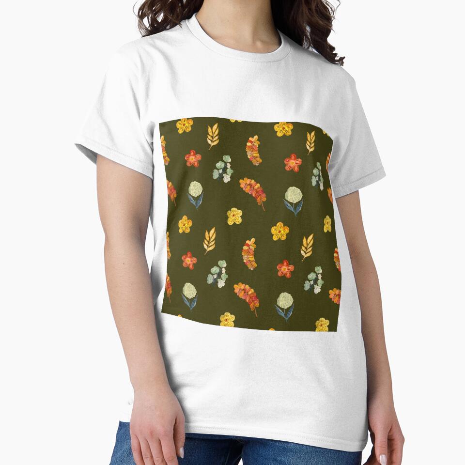 Flower red green orange simple seamless pattern green by Yana Mustafina | Boho Soulful Designs