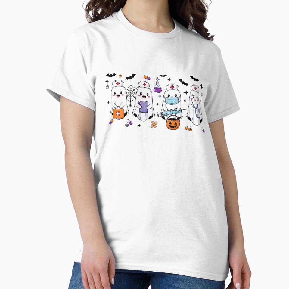 Ghost Nurses Halloween Crew Funny Nursing Gift Women T-Shirt by wabeen