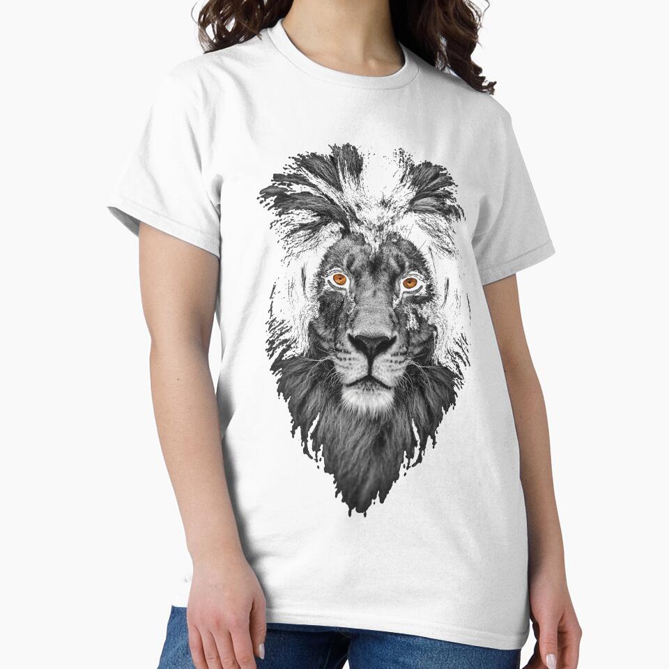 Lion Face T-shirt, Unisex Tshirt, Men Graphic Tee, Screen Print Shirt, Crew Neck, Gift for Dad, Gift for Men, Black T-shirt T-Shirt by fun-times-store