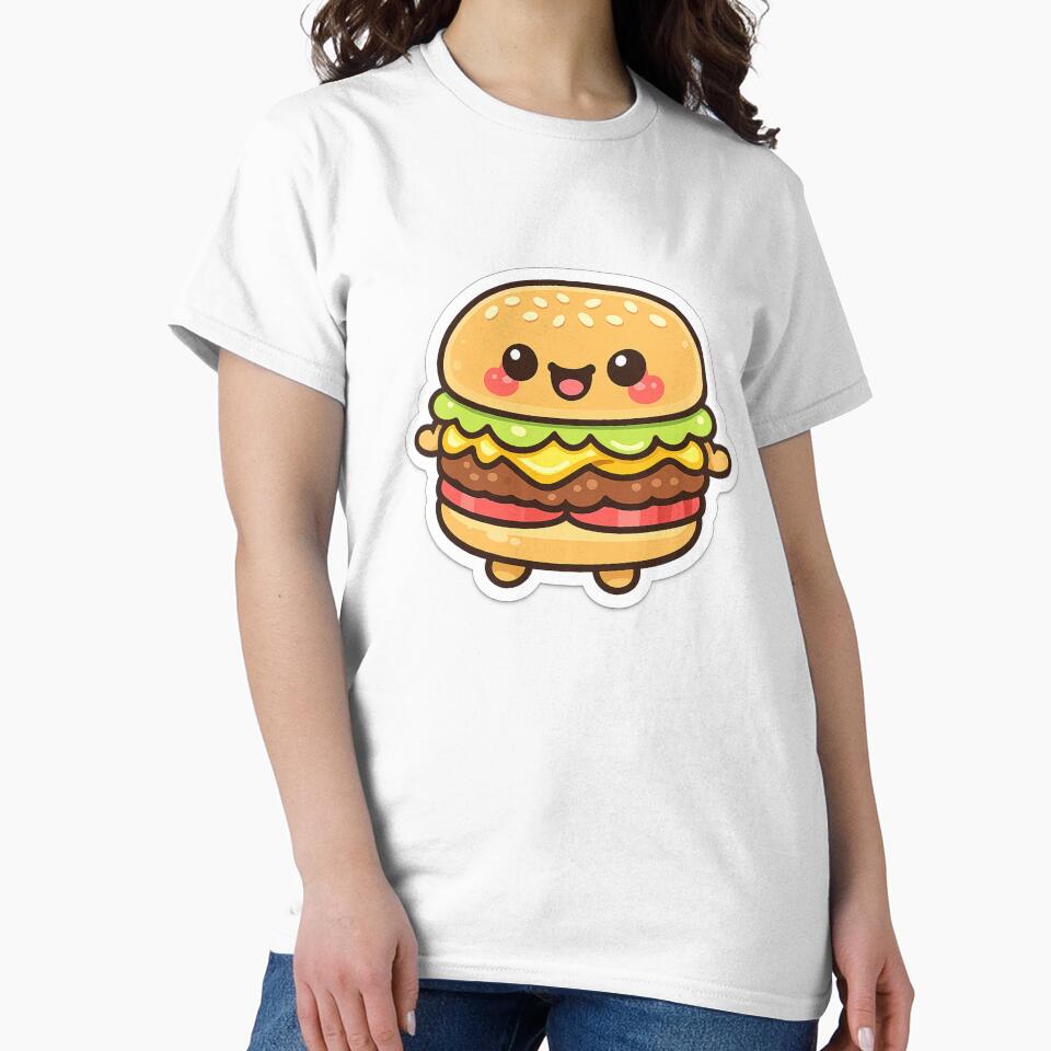 Cute Kawaii Burger Character Sticker – Smiling Cartoon Burger Food Illustration by irfanshikh