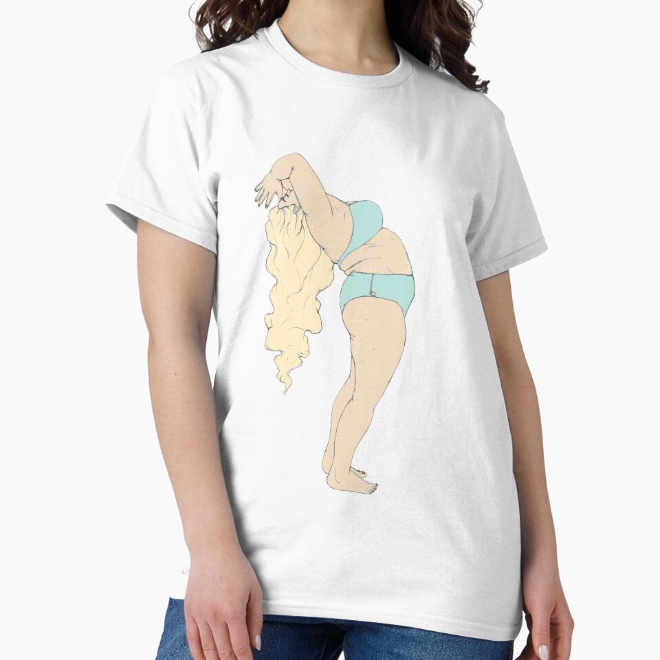pink plus size curvy blond girl practice yoga printable digital art by Pastelove