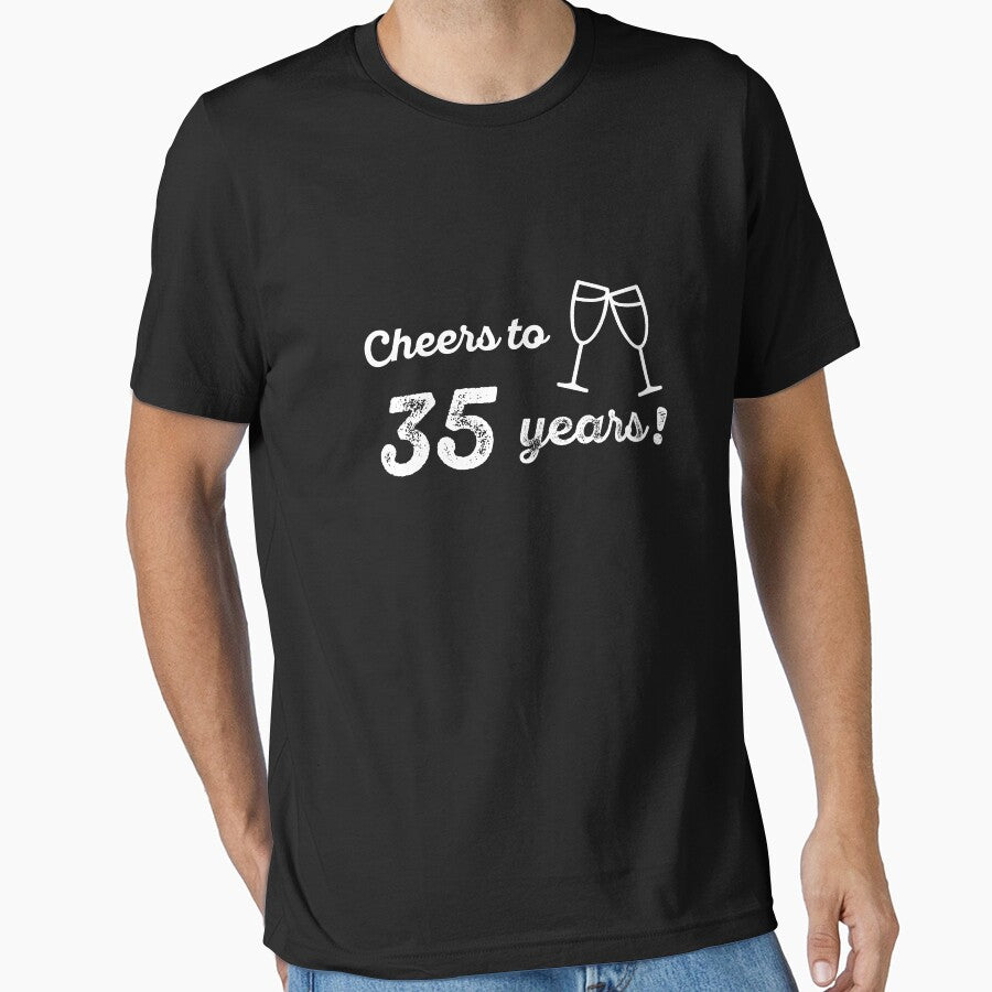 Cheers to 35 Years Shirt Funny 35th Birthday T-Shirt Great Gift for Friend or Family Unisex Short-Sleeve Jersey Tee by Panda Branda