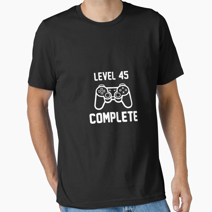 Level 45 Complete Shirt Funny 45th Birthday Gamer T-Shirt Great Gift for Friend or Colleague Unisex Short-Sleeve Jersey Tee by Panda Branda