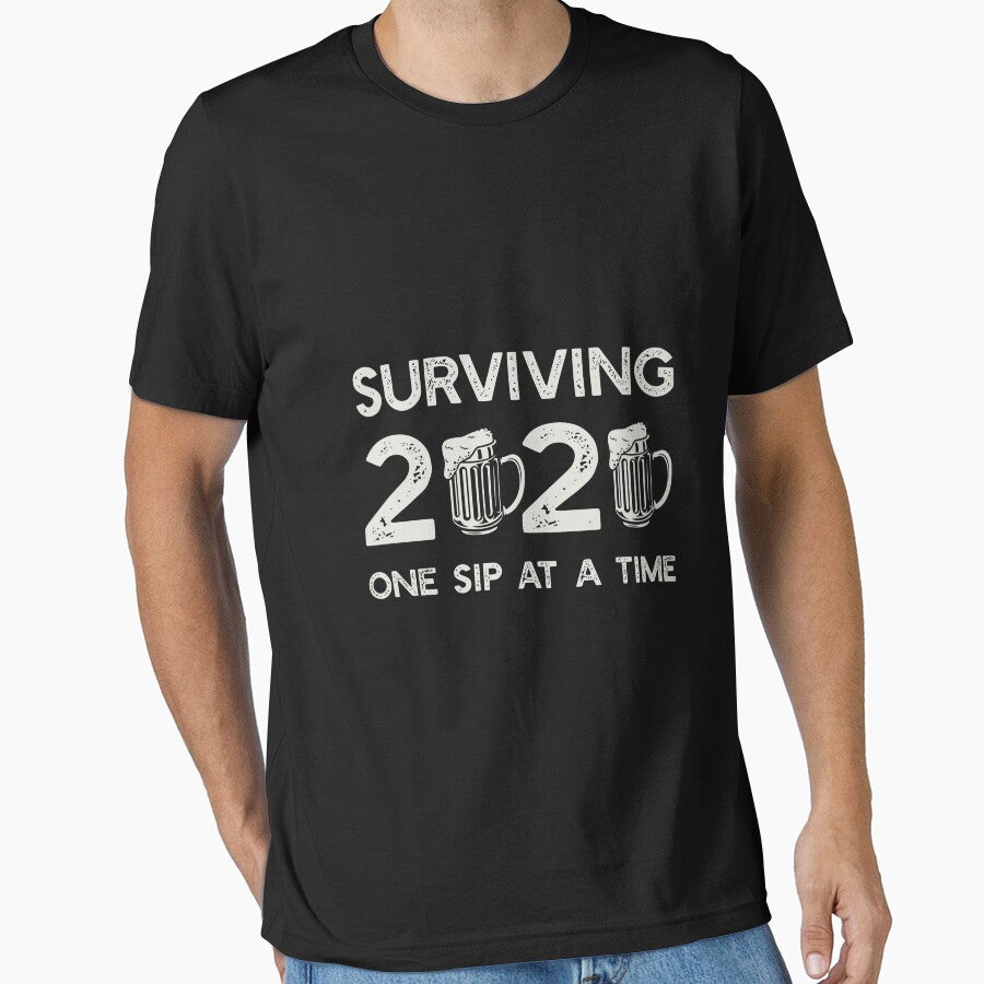 Surviving 2020 One Sip At A Time Beer Shirt Funny Quarantine Long Sleeve T-Shirt by telegaevel