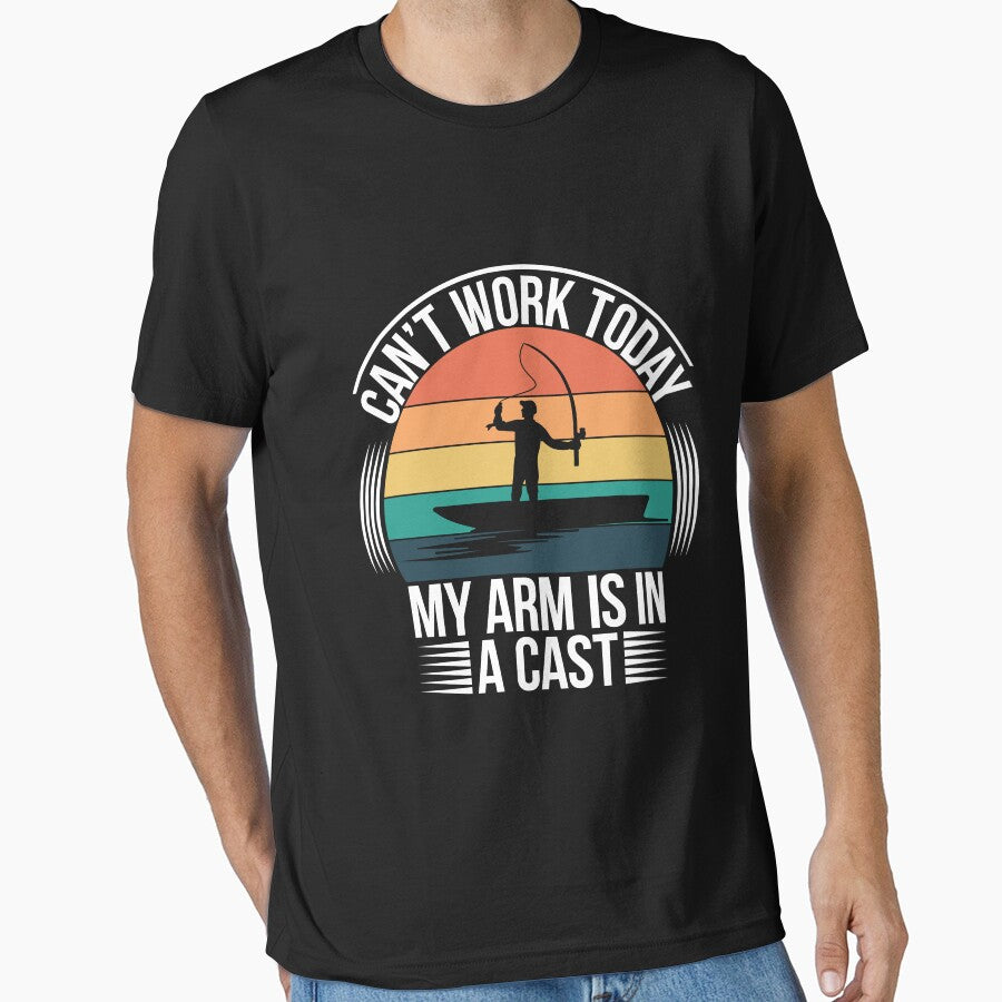 Mens Can't Work Today My Arm is in A Cast Funny Fishing T-shirt by KGN  CREATIVITY
