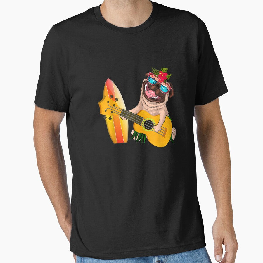 Cute Hawaiian Pug Playing Pineapple Ukulele Summer Vacation by KylaHyatts