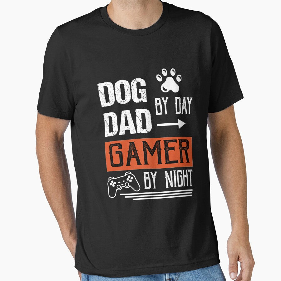 Mens Dog Dad By Day Gamer By Night  Fathers Day Gamer Dad Premium by miriamee