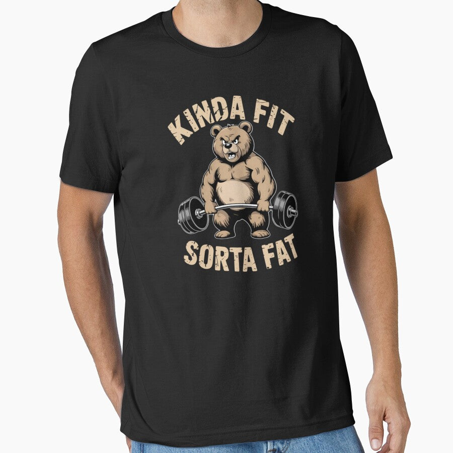 Kinda Fit Sorta Fat Funny Gym Bear Weightlifting Workout by raccoon2opossum