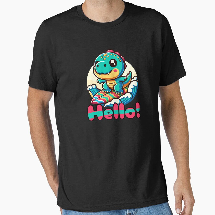 Cute Kawaii Dinosaur Surfing Funny T-shirt by SOVA-PR