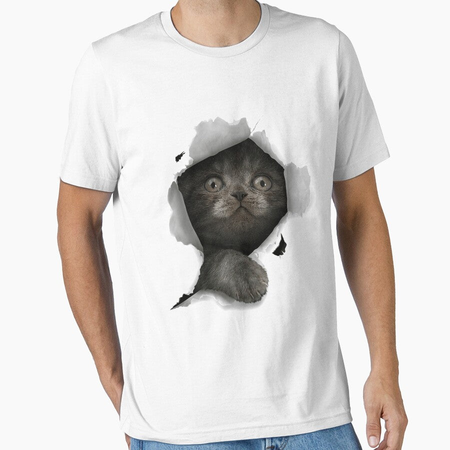 Cat Shirt, Gray Cat Tshirt, Cat Torn Cloth Shirt, Kitten Premium T-Shirt by gillsue43