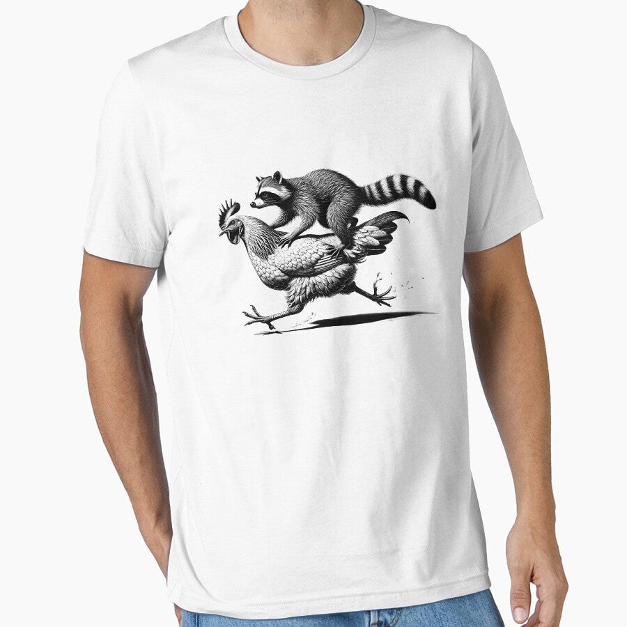 Funny Raccoon Riding Chicken Running Vintage by Kimberley King Art  King Art