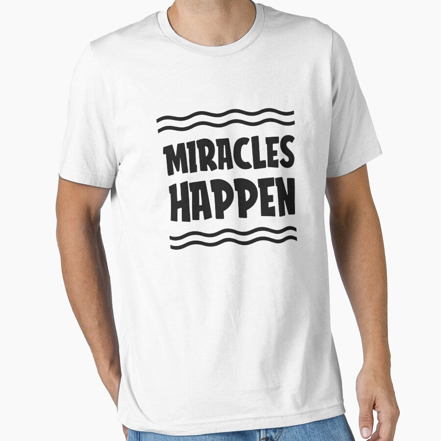Positive “Miracles Happen” Pink T-Shirt – Uplifting Motivational Tee with Bold Typography and Wavy Line Design for Everyday Inspiration by National Cyber Security Training Academy