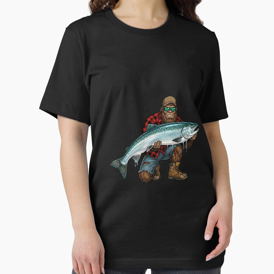Bigfoot King Salmon Fishing Trophy Funny Sasquatch Fisherman Long Sleeve by mjohnson9