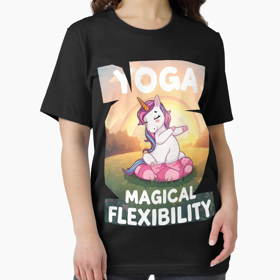 Unicorn doing yoga pose and rainbow aura shining, Magical Flexibility 5 by Neon G