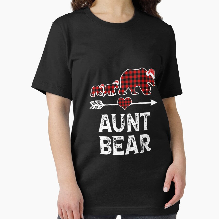 Aunt Bear Christmas Pajama Red Plaid Buffalo Family Gift Long Sleeve T-Shirt by hinettiker