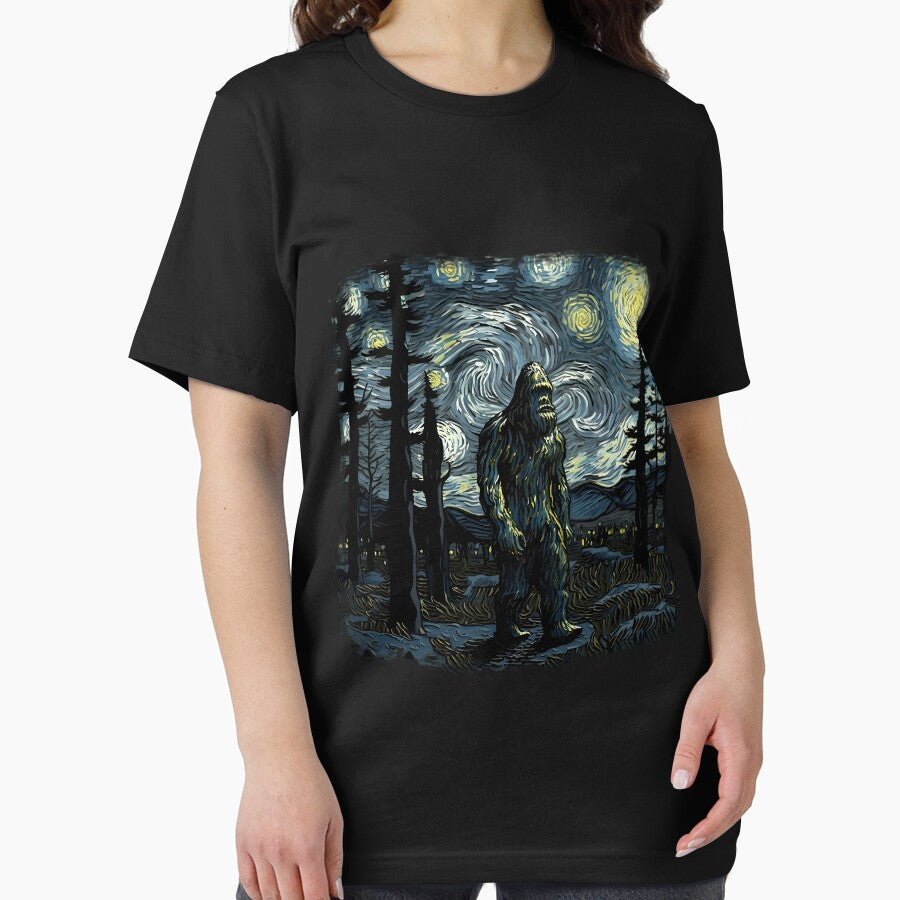 Bigfoot Starry Night Sasquatch Van Gogh Sky Painting Art Long Sleeve by GreggRoss