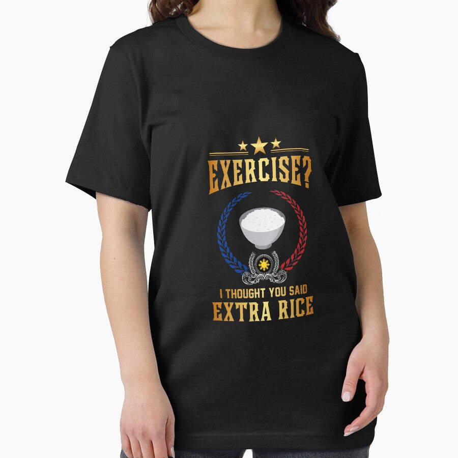 Excercise I thought you said Extra Rice | gym shirts | men fitness | funny exercise shirt | funny fitness shirts | workout clothes | fitness motivational gym shirts | workout shirt by Kreature Look