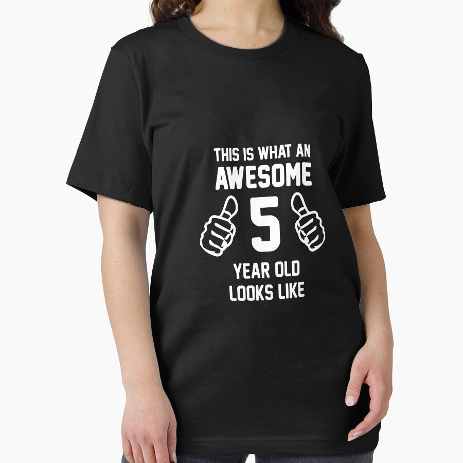 Awesome 5 Year Old Shirt Funny 5th Birthday T-Shirt Great Gift for A Kid, Child Short-Sleeve Jersey Tee by Panda Branda