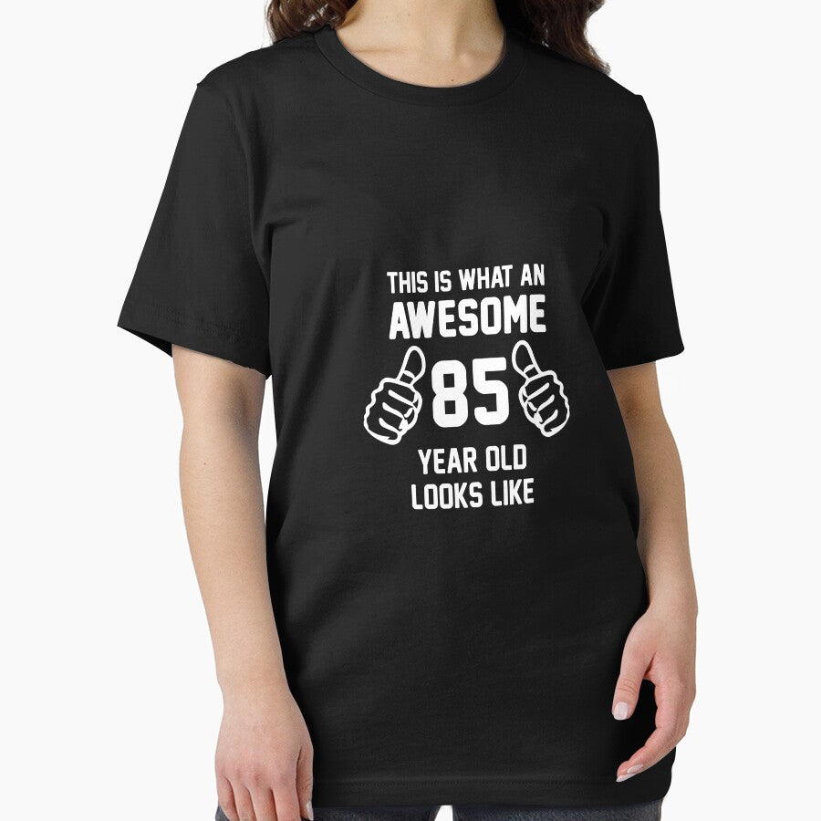 Awesome 85 Year Old Shirt 85th Birthday T-shirt Great Gift for Grandparent Short-Sleeve Jersey Tee by Panda Branda