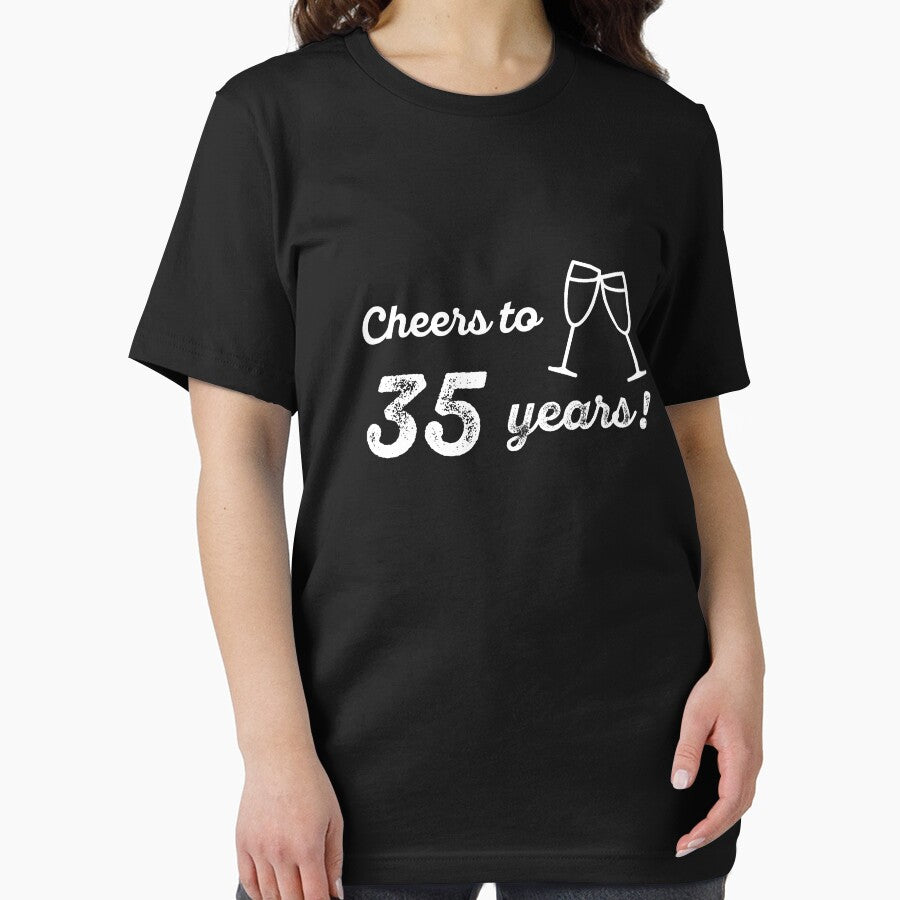 Cheers to 35 Years Shirt Funny 35th Birthday T-Shirt Great Gift for Friend or Family Unisex Short-Sleeve Jersey Tee by Panda Branda