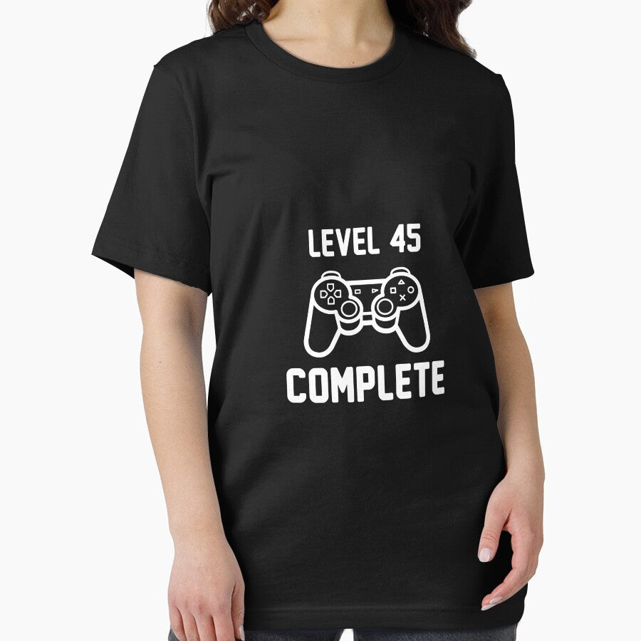 Level 45 Complete Shirt Funny 45th Birthday Gamer T-Shirt Great Gift for Friend or Colleague Unisex Short-Sleeve Jersey Tee by Panda Branda