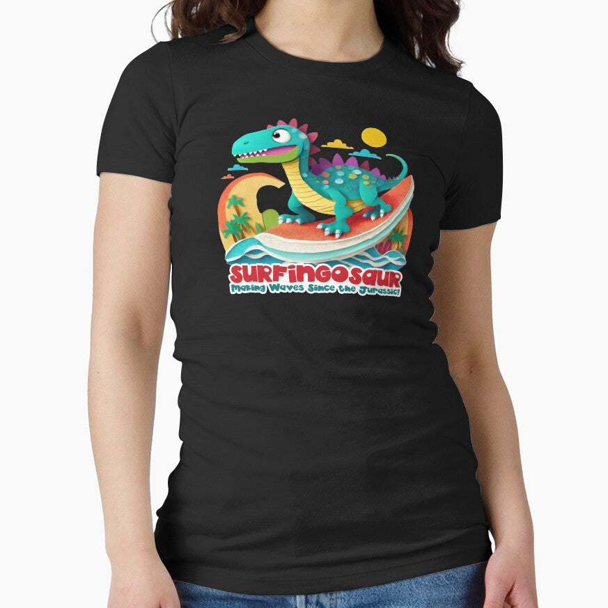 Dinosaur Surfing Funny T-shirt by SOVA-PR
