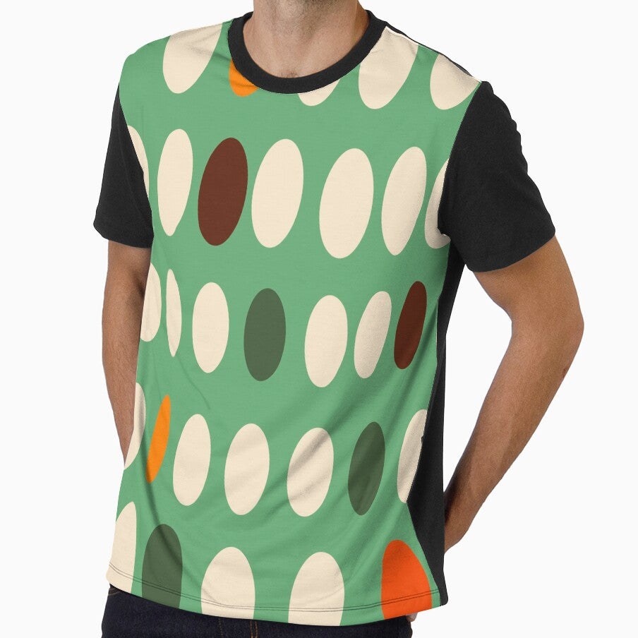 Retro Orange And White Oval Pattern On Green by DEC02