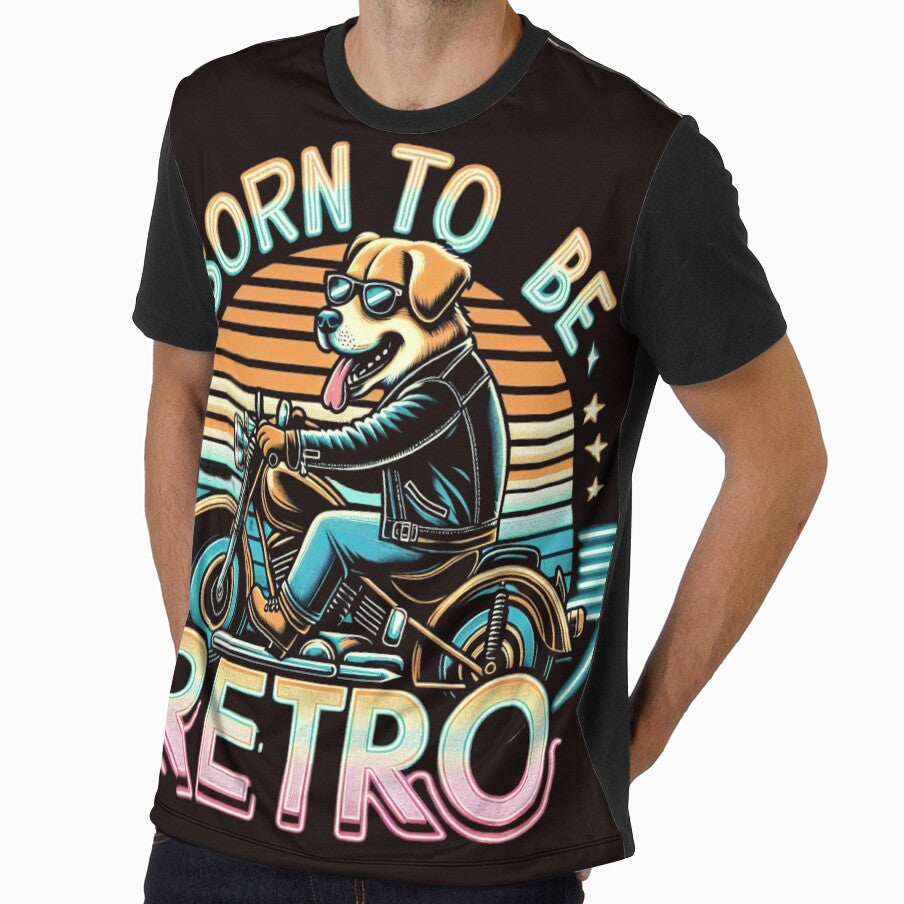 A retro-style "Born to Be Retro", retro dog shirt, Motorcycle T-shirt, vintage retro bike gift by LoliDesignShop