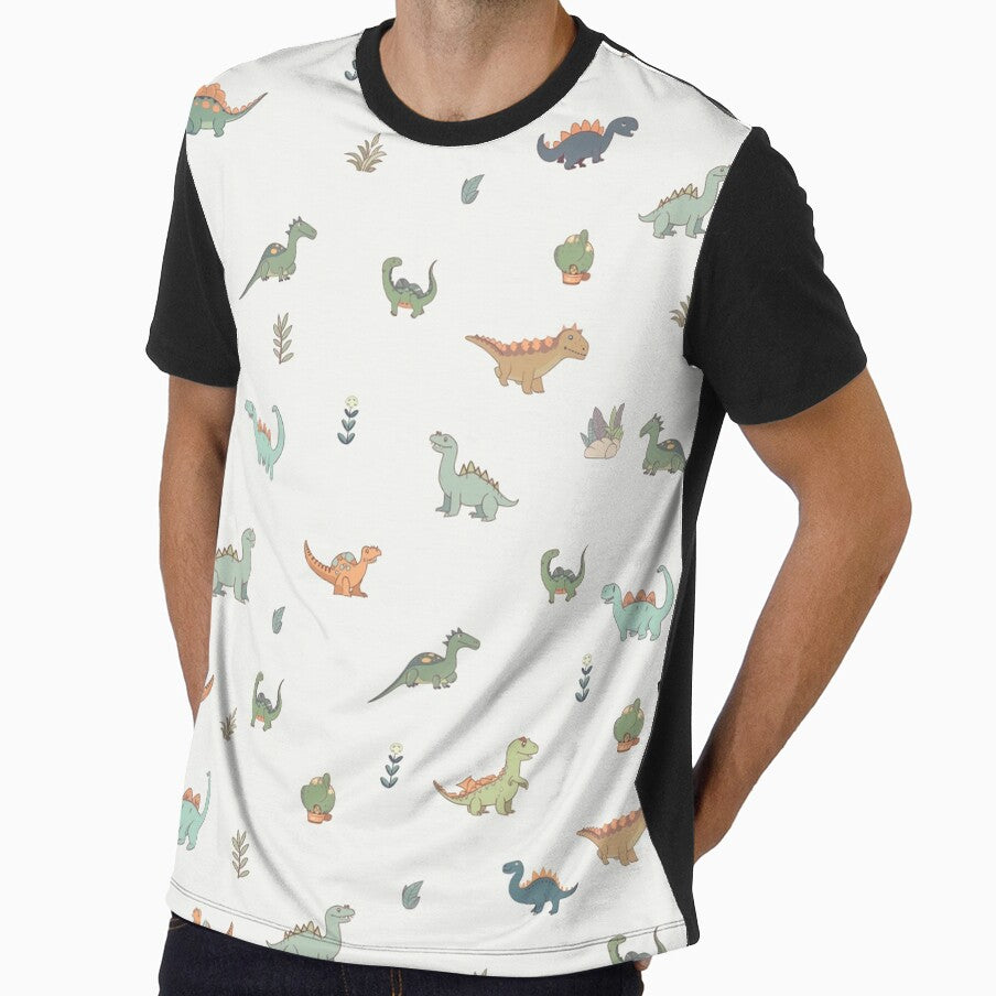 Evoke a natural and fresh atmosphere: Cartoon dinosaurs and floral patterns in a tiled layout. by SML(Smiling Cool) PinkBubble